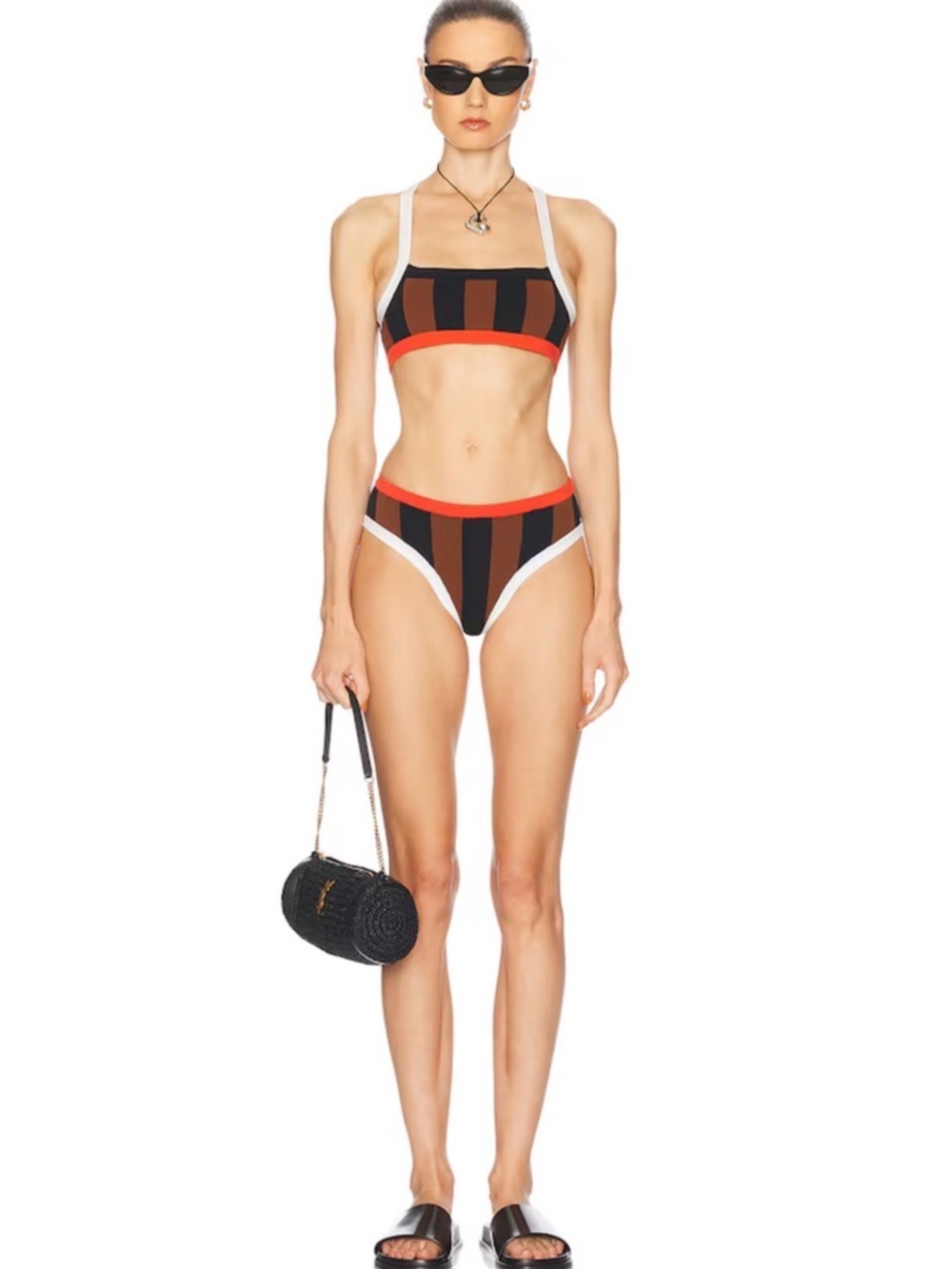 TROPIC OF C La Plage Bikini Bottom Black Brown Striped Red NWT - Picture 4 of 6